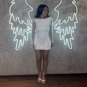 12th Tribe Anna White Rhinestone Mesh Mini Dress